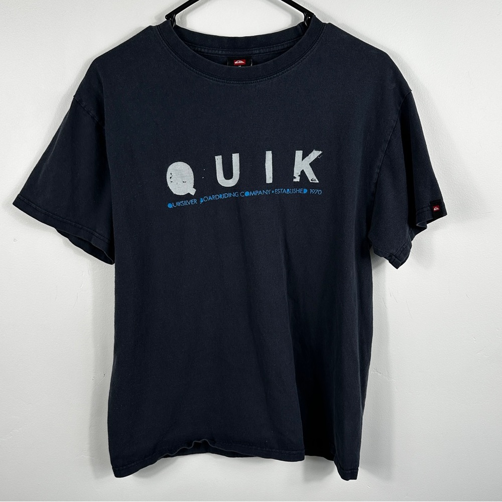 Vintage Y2K Men’s Quiksilver Graphic T Shirt Navy Blue Surf Skate Logo Medium